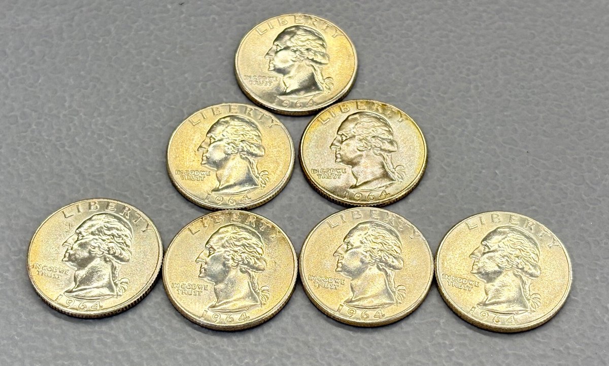 (7) 1964 Silver Washington Quarters