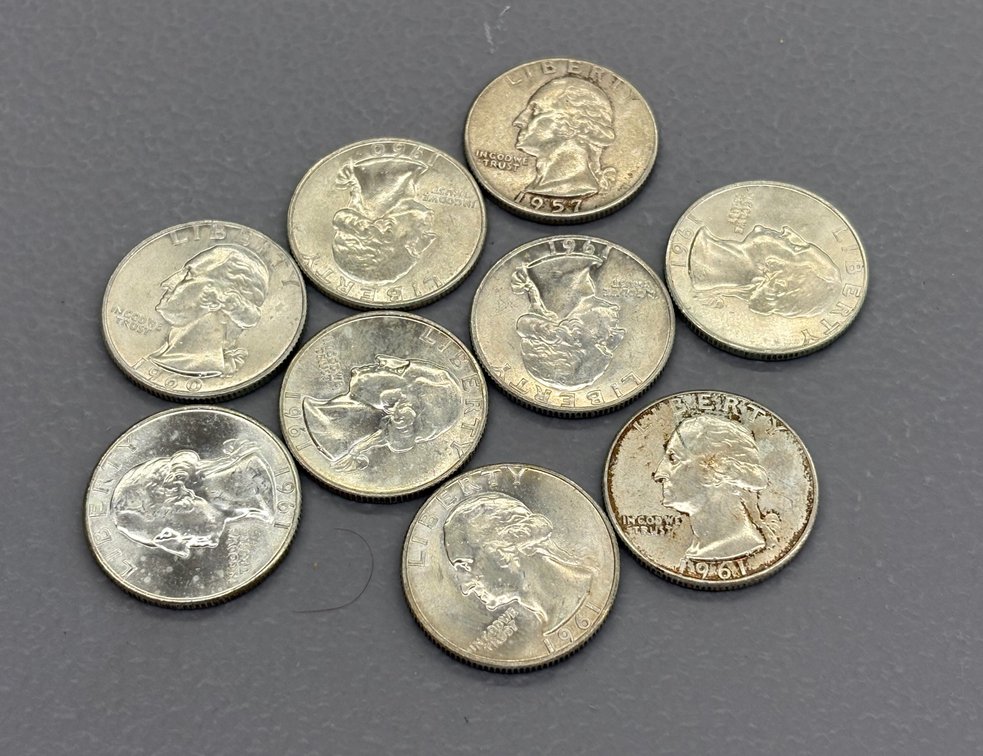 (9) Silver Washington Quarters