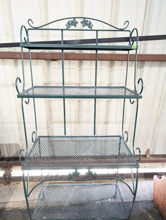 Green Painted Wrought Iron Shelving Unit