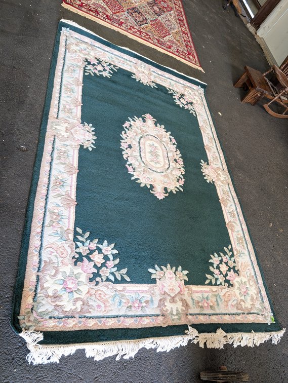 Forest Green & Ivory & Rose Rug 