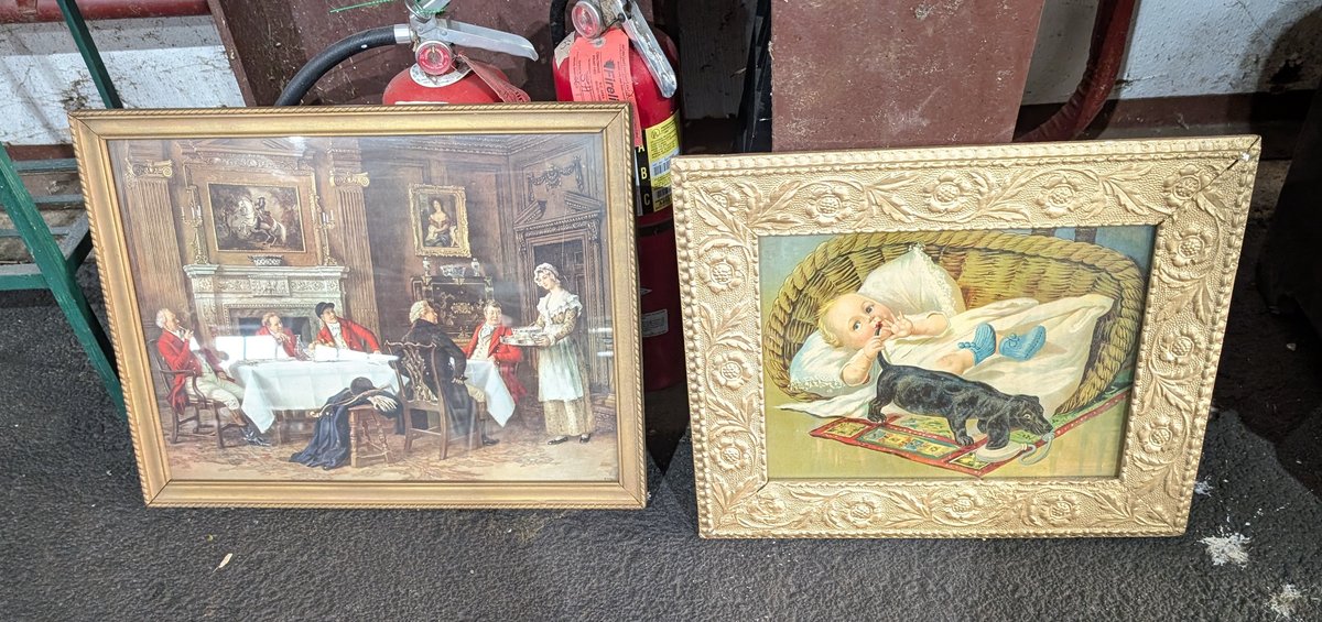 (2) Framed Hunting Party & Baby w/Gilded Frame