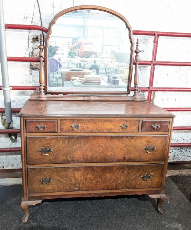 Old 3 Drawer Over 2 Drawer Dresser w/Mirror 