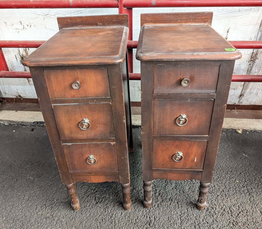 (2) 3 Drawer End Tables w/Pine Tops
