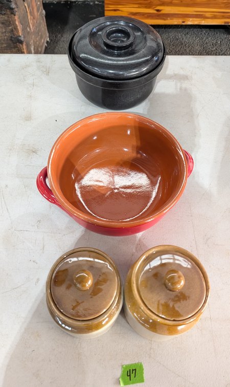 Kokki Finland Pottery Bowl, Red Bowl & 2 Stoneware Canisters