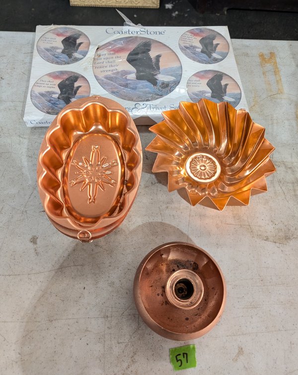 Copper Colored Jello Molds, Coaster & Trivet Set