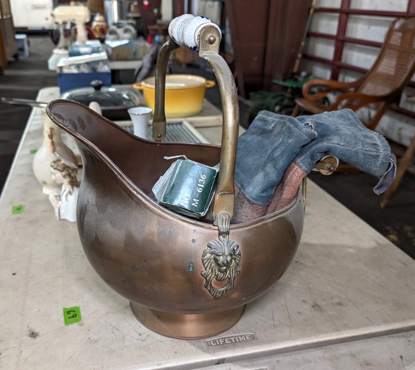 Fireplace Matches, Brass Colored Coal Bucket & Gloves