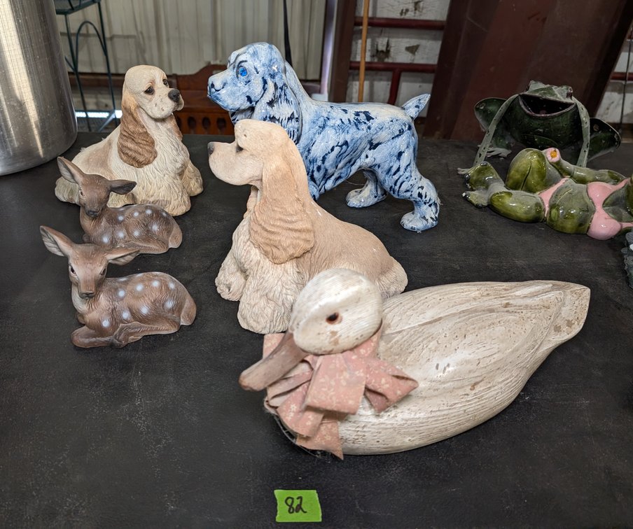 Ceramic Spaniel, 2 Deer, Duck & 2 Sandcast Spaniels