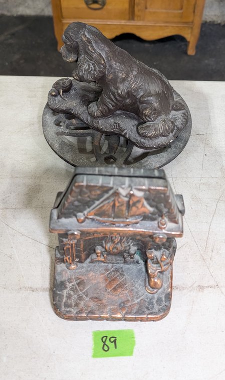 Fireplace Bookends, Cast Stone Spaniel & Trivet
