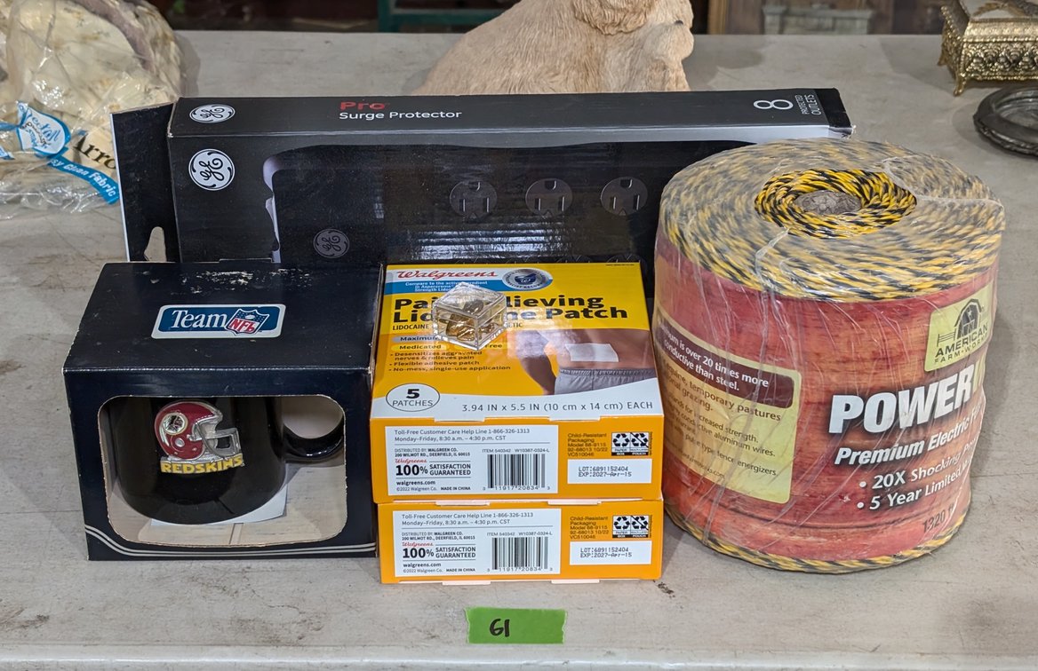 Pain Relief Patches, Power Wire, Redskins Mug & Surge Protector