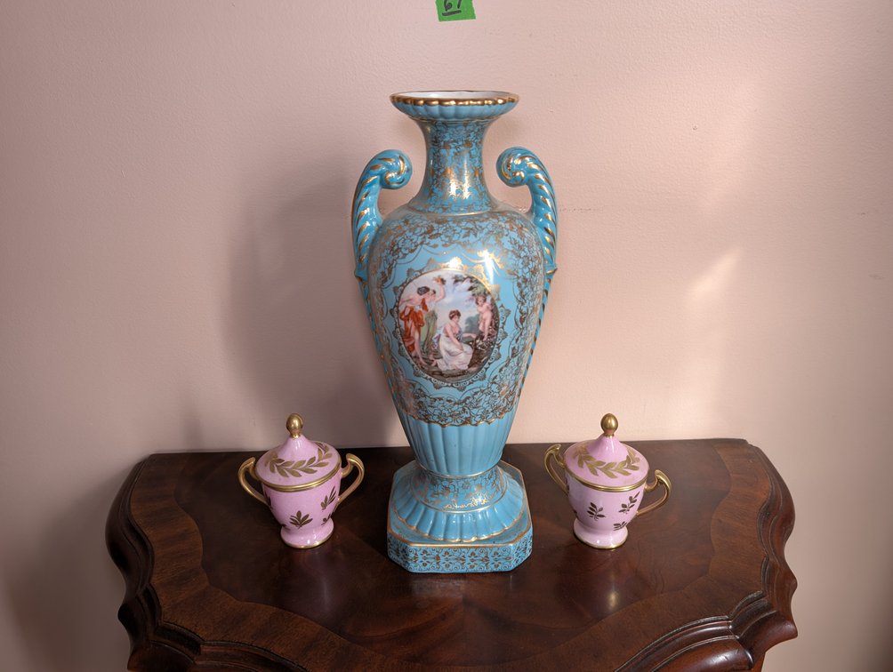 Porcelain Vase, 2 Small Porcelain Dishes