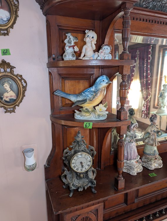 Battery Operated Clock, Bluebird Planter & Porcelain Figurines