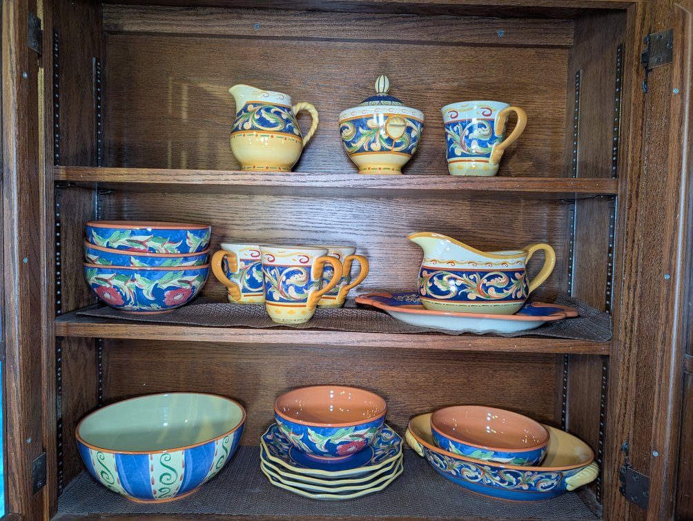 Cabinets Lot Pottery, Glasses, Pfaltzgraff, Large Platter