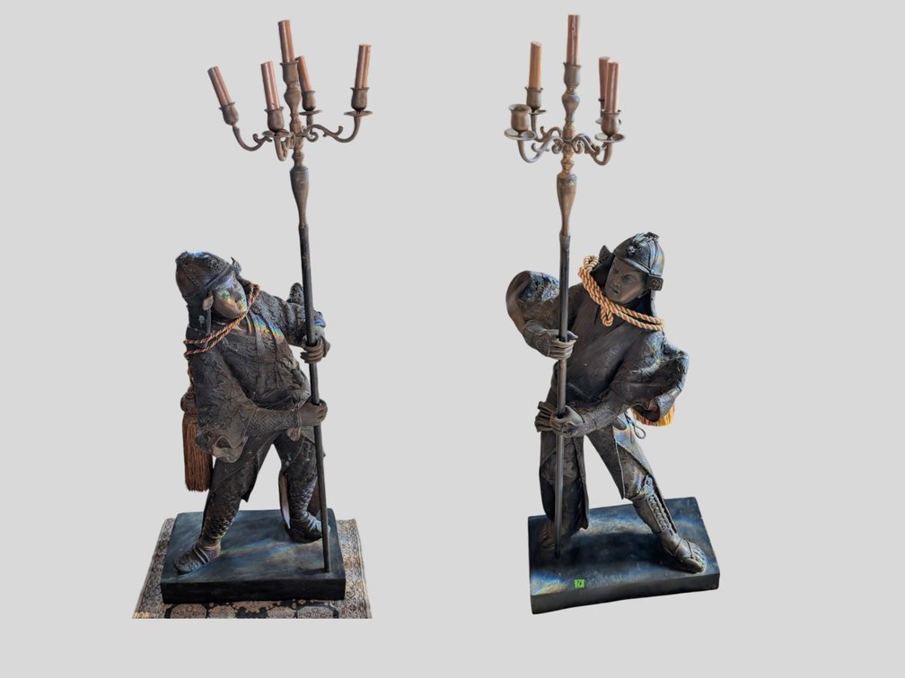 (2) Bronze Sculpture Japanese Samurai Warrior 