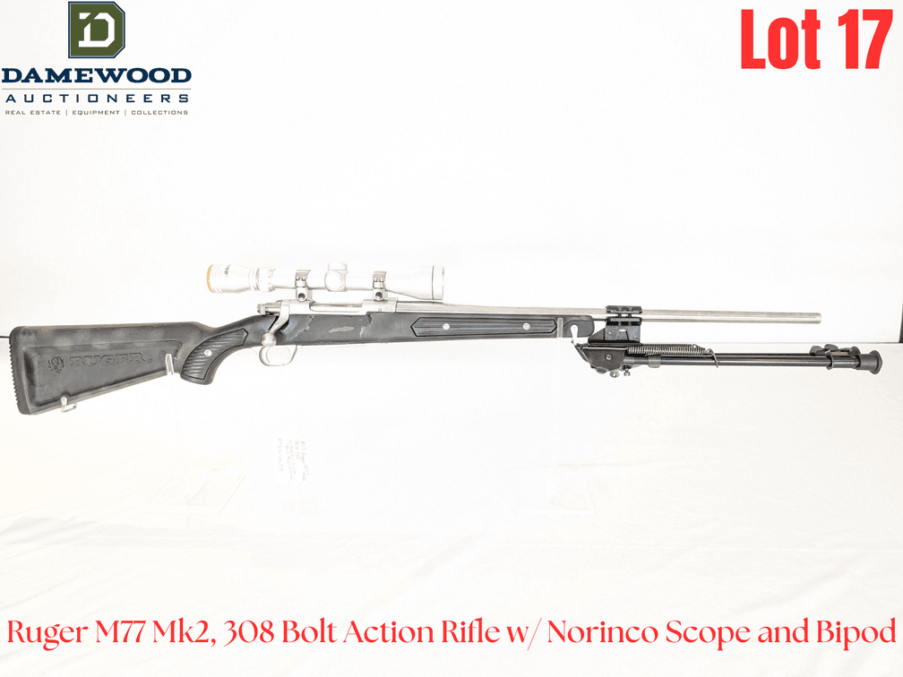 Ruger M77 Mk2, 308 Bolt Action Rifle w/ Norinco Scope and Bipod