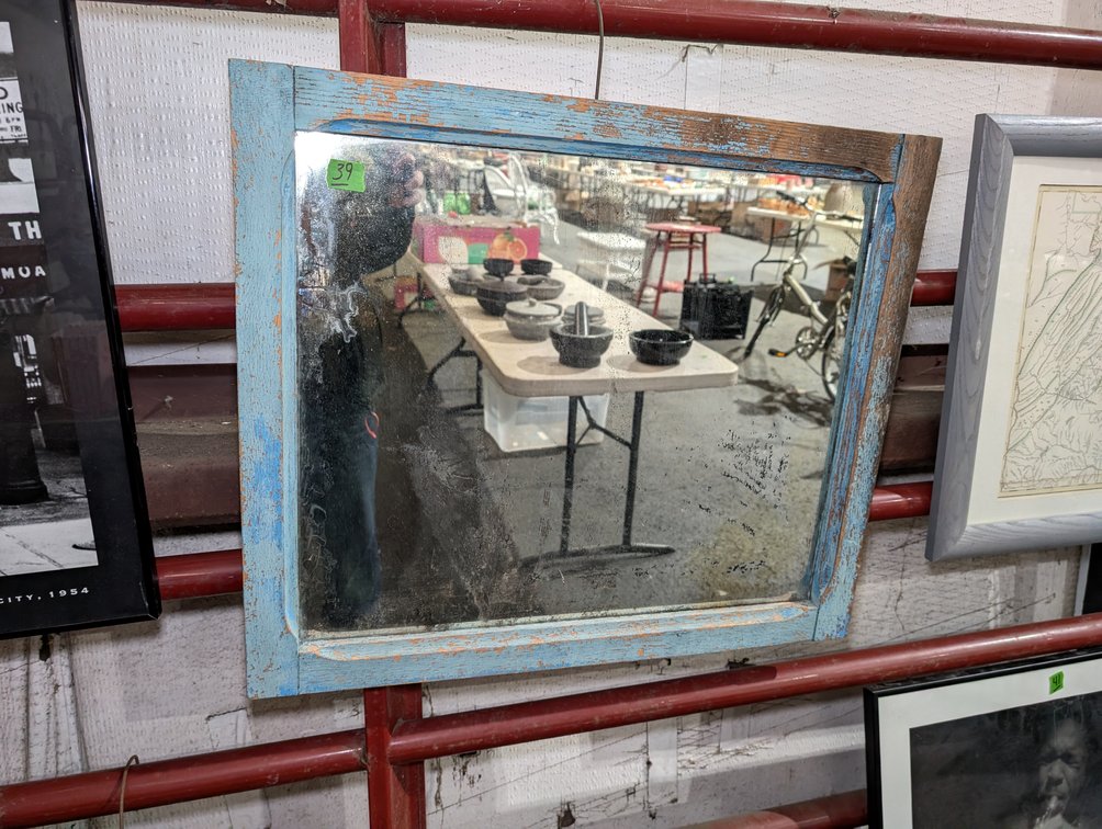 Blue Framed Rustic Mirror