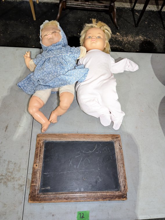 (2) Dolls & Small Slate Writing Board