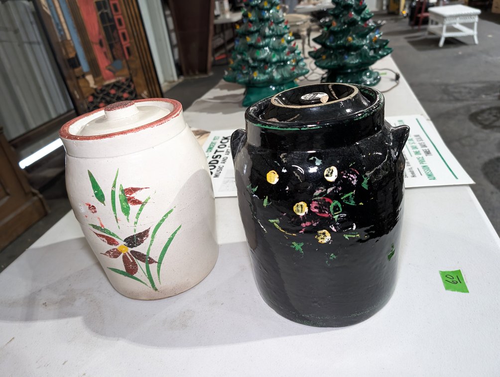 (2) 1 Gallon Painted Crocks