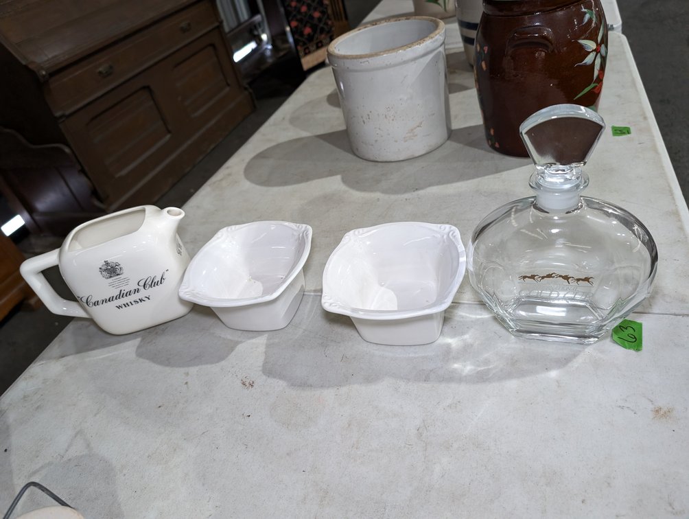 International Gold Coup Decanter, Canadian Club Pitcher and Bowls