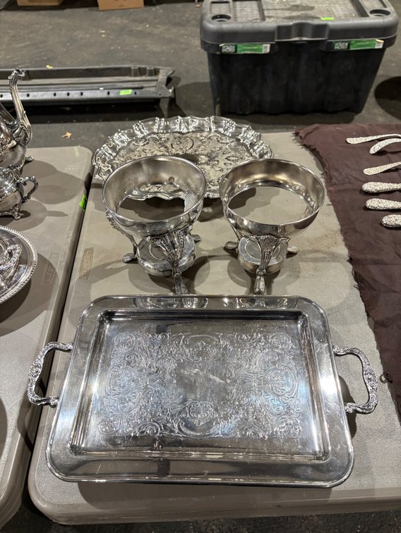 Lot of Silverplate Dishes - Tray, Chafing Dish/Coffee Carafe Base