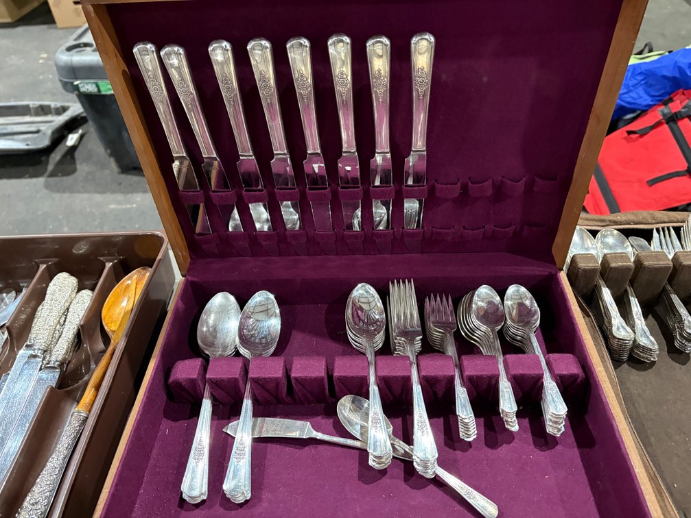 Wm. H. Rogers Silverplated Flatware in wooden chest