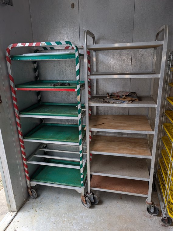 (2) Aluminum Baking Sheet Racks on Castors