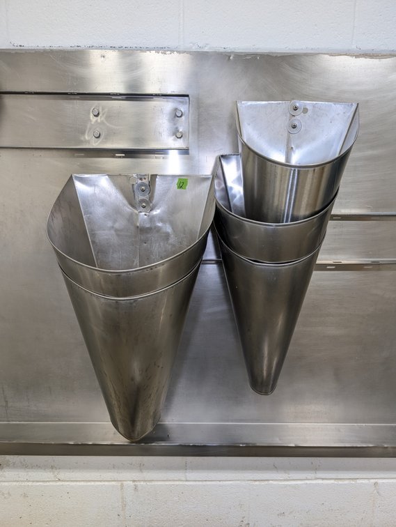 (5) Stainless Steel Poultry Cones w/ Wall Hooks