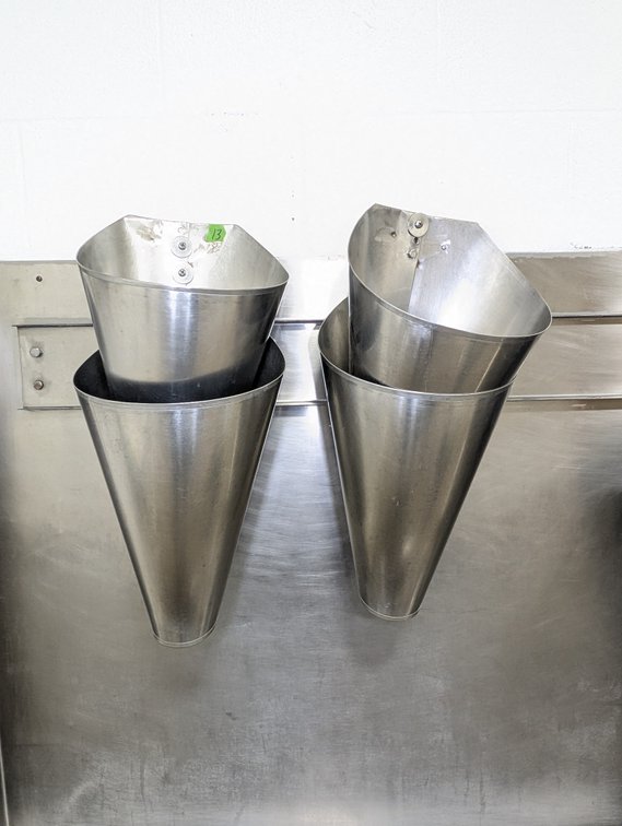 (4) Stainless Steel Poultry Cones w/ Wall Hooks