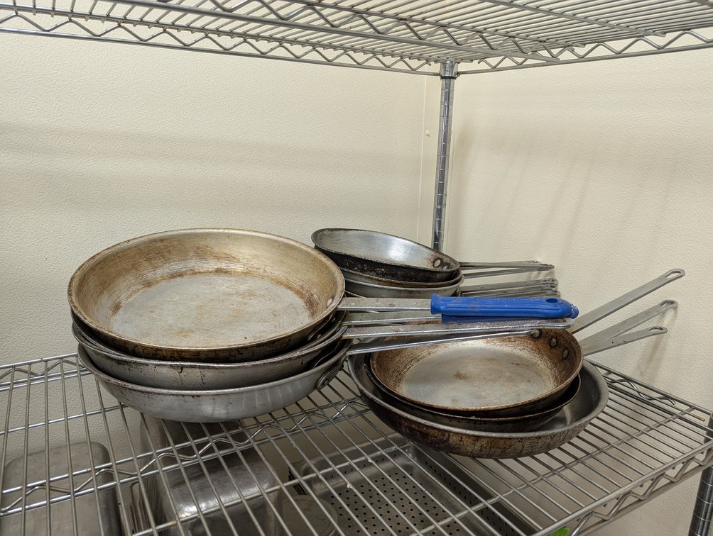 Large Collection of Commercial Grade Saucepans and Frying Pans