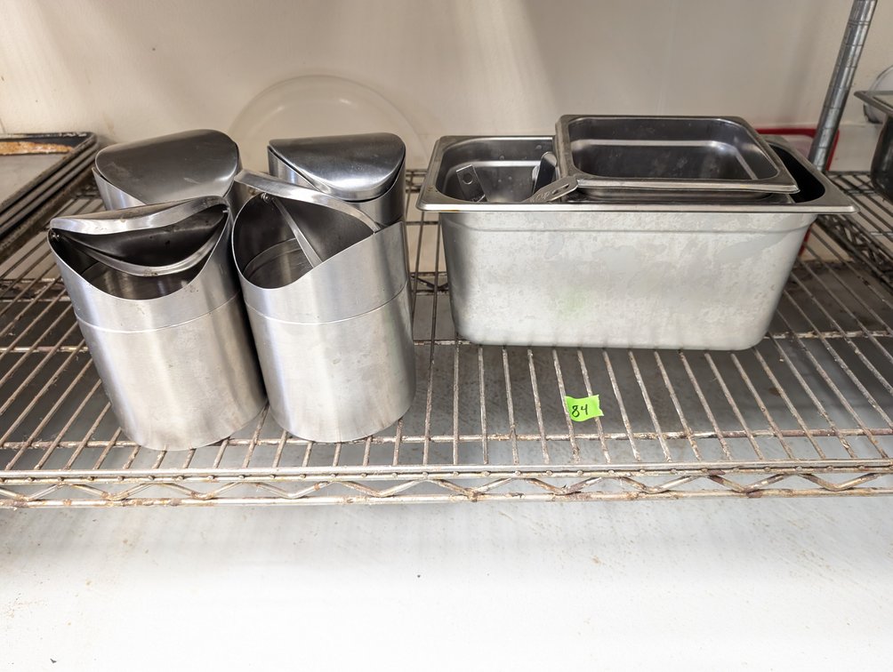 Set of Stainless Mini Countertop Trash Cans with Swing Top Lids & Steam Table Pans
