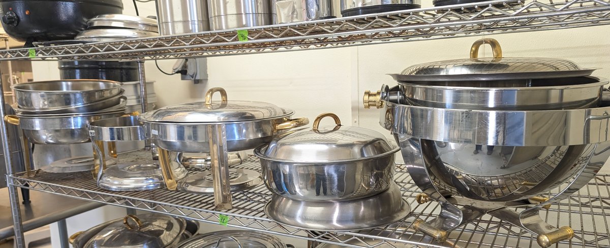 Shelf Lot of Stainless Chafing Dishes