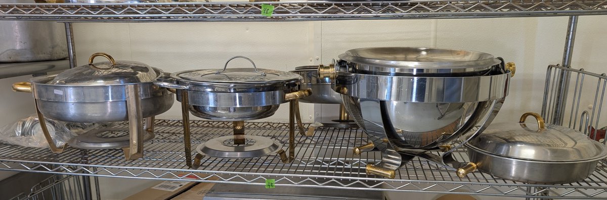 Shelf Lot of Stainless Chafing Dishes