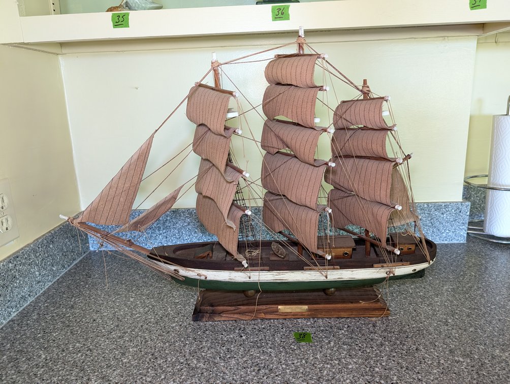 Detailed 1869 Wooden Model Clipper Ship on Stand