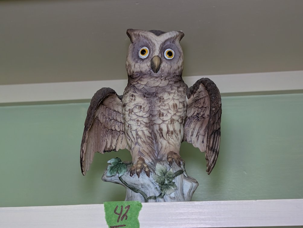 Vintage Hand-Painted Porcelain Great Horned Owl on Branch Figurine