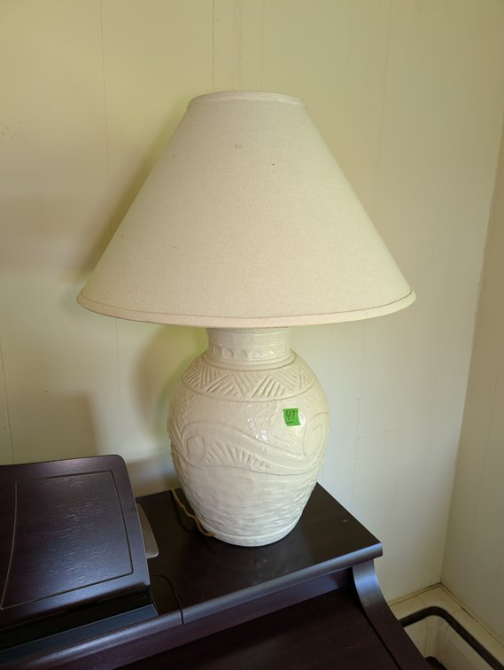 Mid-Century Modern Textured Cream Ceramic Table Lamp