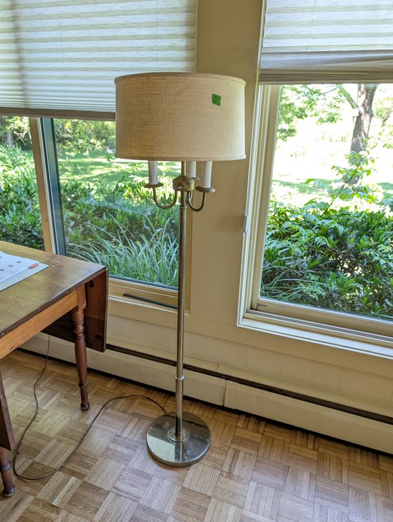 Vintage Chrome Candelabra Floor Lamp with Fabric Shade