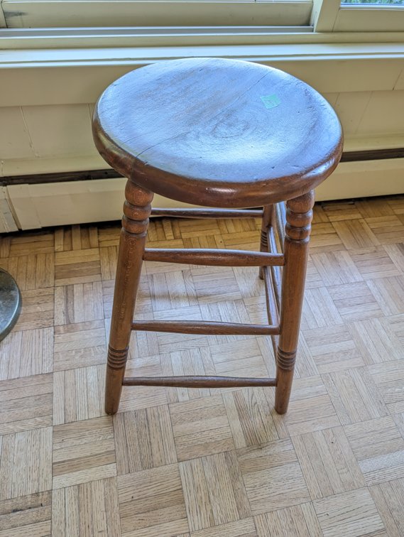 Vintage Turned Wood Round Top Counter Stool