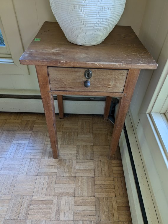 Antique Primitive Wood Side Table with Single Drawer & Keyhole