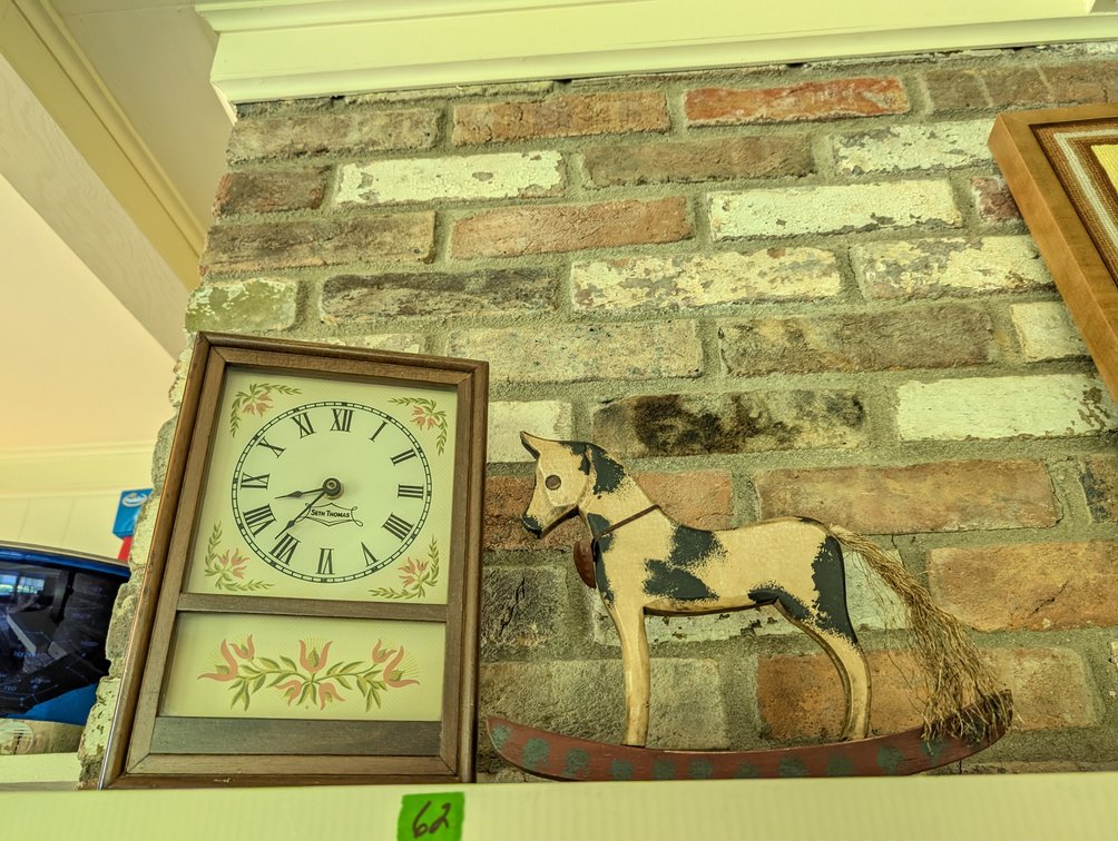 Vintage Seth Thomas Mantel Clock & Rustic Painted Wooden Rocking Horse Figurine
