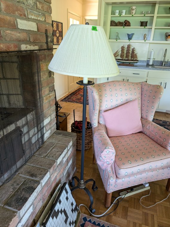 Traditional Dark Metal Floor Lamp with Pleated Cream Shade