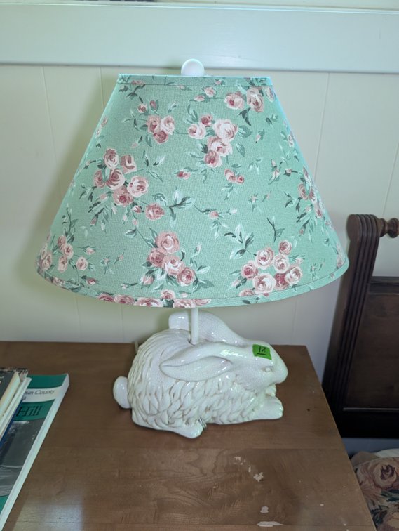 Ceramic White Rabbit Base Table Lamp with Floral Motif Shade