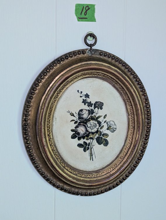 Antique Oval Gilt Ornate Frame with Borghese Floral Bouquet Print