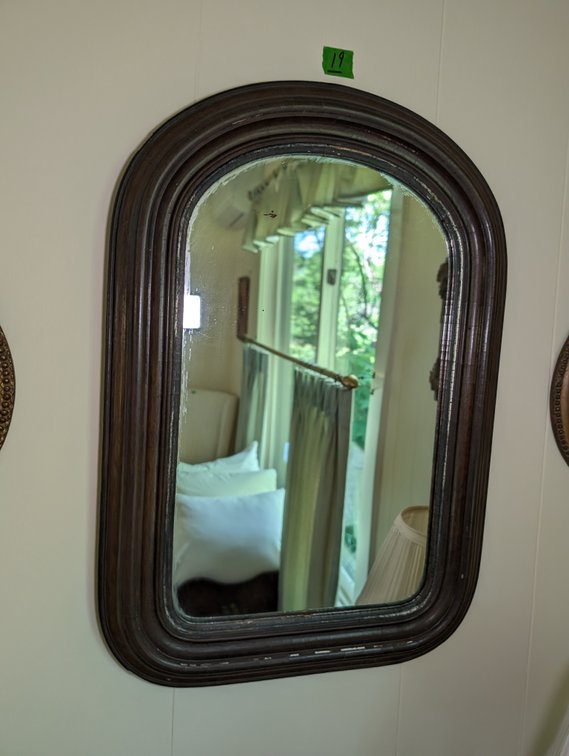 Antique Arched Wooden Wall Mirror with Deep Profile Molded Frame