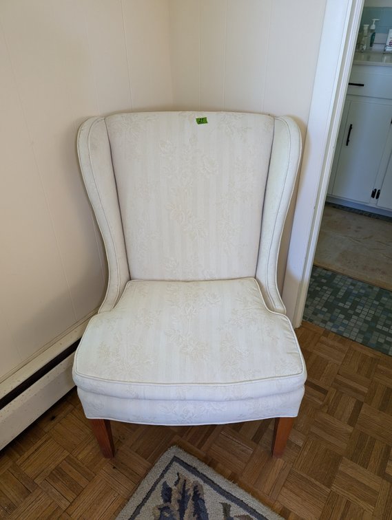 Vintage Cream Floral Brocade Upholstered Wingback Accent Chair