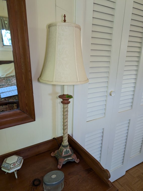 Vintage Carved Spiral Twist Table Lamp with Fabric Shade