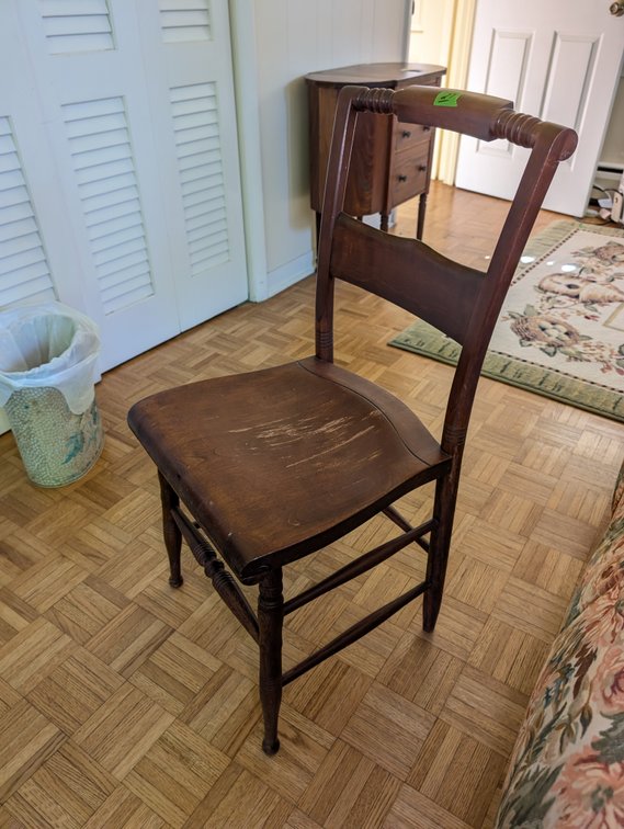 Antique Wooden Side Chair with Spindle Back Accent & Scratched Finish