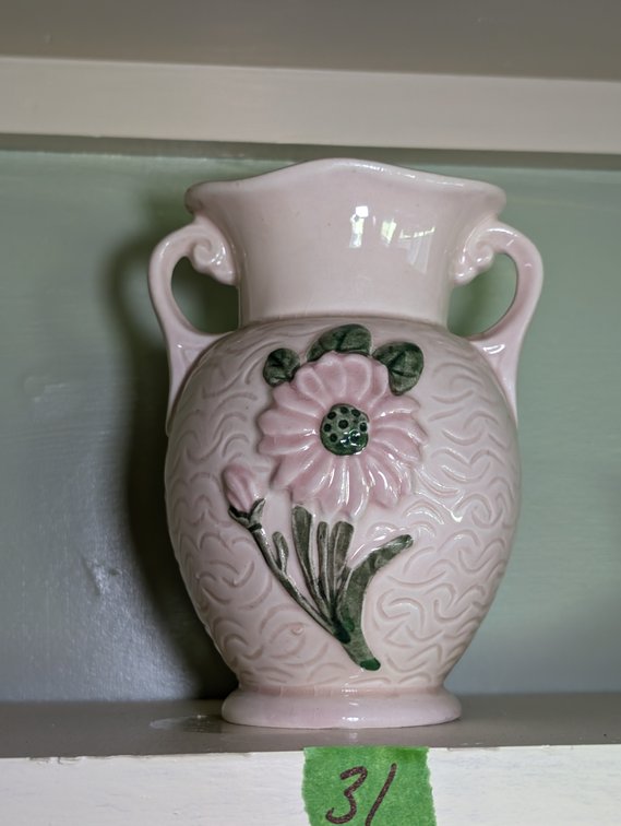 Vintage Hull Art Pottery Pink Floral Two-Handled Vase