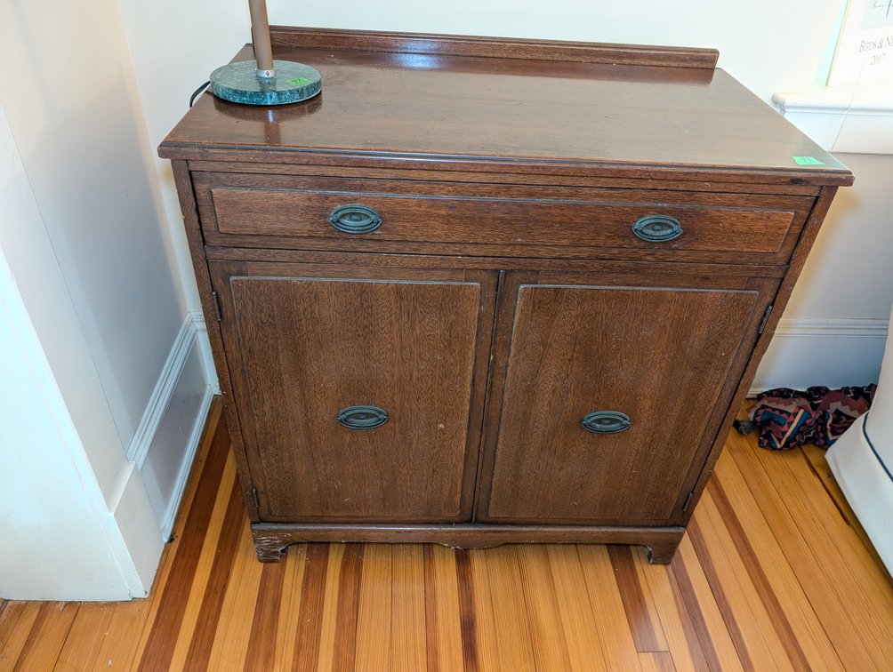 Vintage Transitional Mahogany Finish Two-Door Cabinet with Drawer