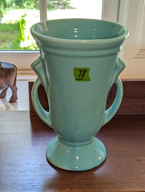 Vintage Aqua/Turquoise Glazed Ceramic Vase with Dual Handles