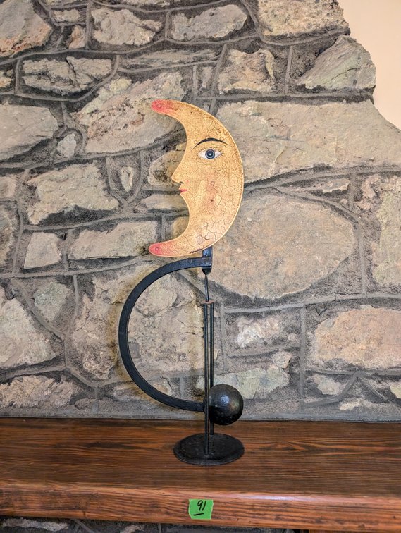 Whimsical Folk Art Style Sun/Moon Face Metal Balance Sculptural Figurine