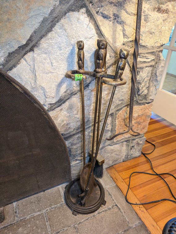 Vintage Brass Owl-Themed 3-Piece Fireplace Tool Set with Stand
